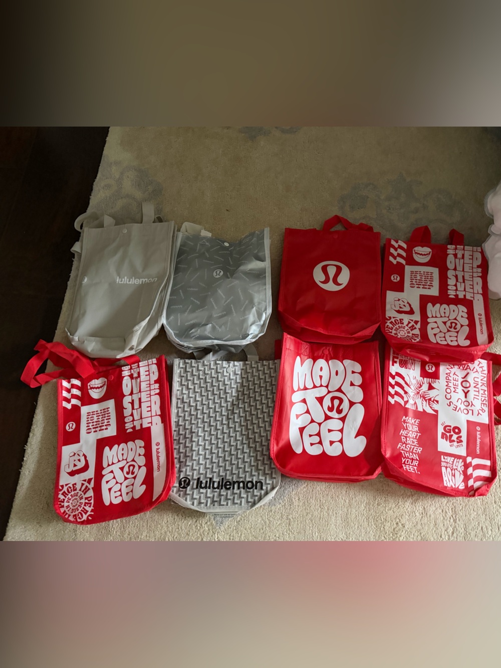 Lululemon Reusable Tote Bag Lot in Red, Gray and White